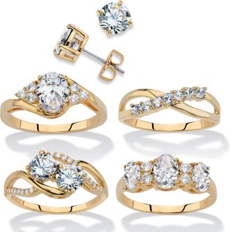 Palm Beach Jewelry 18.23 TCW CZ 5-Piece 14k GP Stud and Ring Set