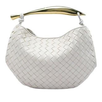 Bottega Veneta Pre-owned Woven Lambskin Satchel - Dames - Pre-owned - Wit - Maat: ONE Size Leer