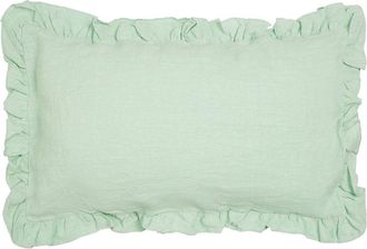 Puro Lino Pillowcase with curled shuttlecocks Pure Linen Stonewash Delicate Green