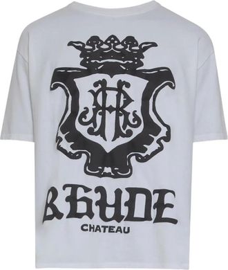 Rhude T-Shirts, male, White, Size: XL Oversized Chateau Crest Tee