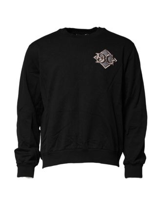 Dolce & Gabbana Mens Black Logo Embroidery Sweatshirt Sweater Cotton Clothing