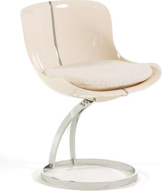 Siediti Fuori e Dentro Silla en policarbonato marfil brillante con cojín teddy