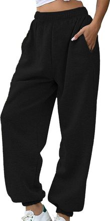 Generic Fleece Lined Joggers Womens Jogging Bottoms Sherpa Trousers Drawstring Warm Thermal Sweatpants Winter Tracksuit Bottoms Elastic High Waisted Solid Pan