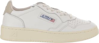 Autry Beige Leather Sneakers with Front Lacing and Logo Detail