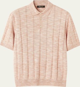 Loro Piana Mens Linen and Silk Wide-Rib Short-Sleeve Polo Sweater