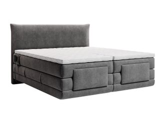 Vente-Unique Conjunto completo boxspring cabecero + somieres con elevaci&oacute;n el&eacute;ctrica + colch&oacute;n + sobrecolch&oacute;n - 2 x 90 x 200 cm - Tejido - Antracita - ZANORO de PA