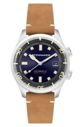 Spinnaker Bradner Automatic Leather Strap Watch, 42mm in Blue at Nordstrom