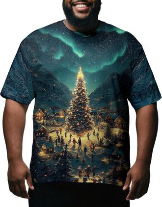 Generic Christmas T Shirts Men - Crewneck Christmas Tree,Oversized Casual T Shirt Holiday Clothes Summer Top - Village 6XL