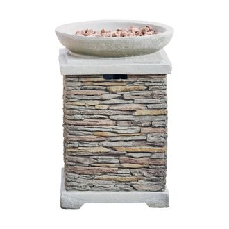 Teamson Home Brasero De Gas Propano Para Jard&iacute;n, Quemador Para Exteriores, Hoguera Sin Humo, Calentador De Muebles De Patio, Efecto Piedra Con Rocas De Lava Y Cubi
