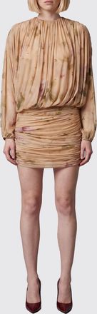 Magda Butrym Long-Sleeved Floral Print Draped Cupro Sheath Mini Dress