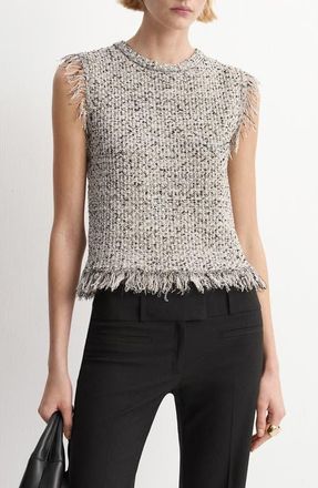 Mango Sleeveless Fringe Trim Tweed Top in Black at Nordstrom, Size X-Small