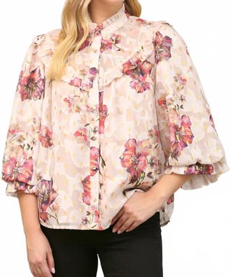 Fate Metallic Floral Chiffon Sleeve Blouse In Cream