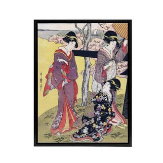 Artery8 Cherry Blossom Viewing Gotenyama Framed Canvas Wall Art Print Kitagawa in Purple | Size: W24 x H32