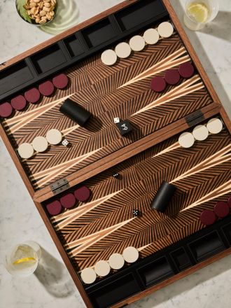 Alexandra Llewellyn Geometric Walnut Marquetry Backgammon Set