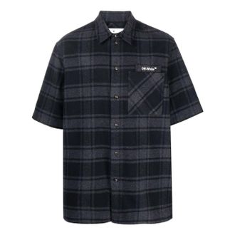 Off-white Plaid Casual Short Sleeve Shirt Black OMGA205C99FAB0010701
