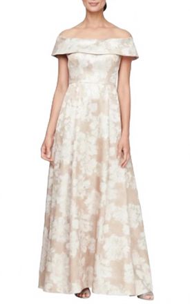 Alex Evenings Off The Shoulder Floral Dress In Champagne