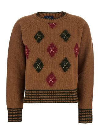 Seafarer Brown Crewneck Sweater With Diamond Embroidery On The Front And Ribbed Trims In Wool Blend Woman