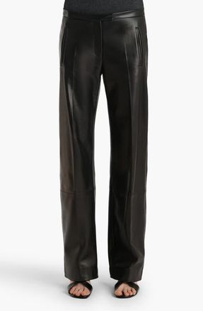 Khaite Miles Plong&eacute; Leather Straight Leg Pants in Black at Nordstrom, Size 4