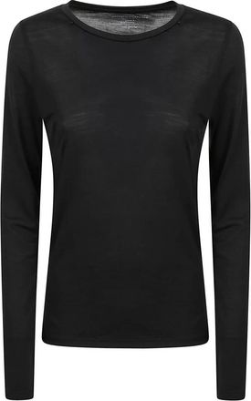 Majestic Filatures V-Hals T-shirt met Lange Mouwen - Dames - Longsleeves - Zwart - S - Wol - Tops
