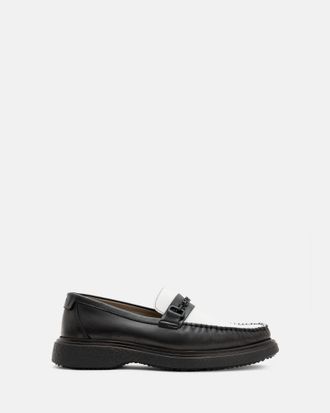 AllSaints Cow Leather Gibbs Leather Chain Loafers Shoes, Size: 8