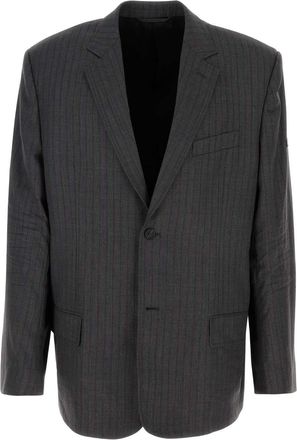 Balenciaga Mens Grey Pinstripe Wool Singlebreasted Jacket - Size EU 48 (Mens)