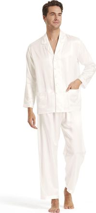 LilySilk 100% Pure Silk Pyjamas Set for Men Long Sleepwear Pyjamas 19 MM Mulberry Silk Lightweight Male Pjs-for Gifts Or Treat Yourself (White, XXL)