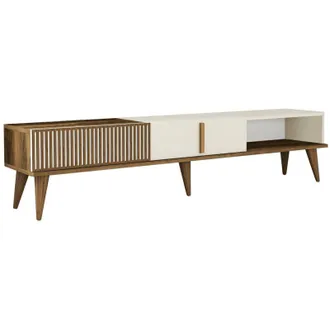 Dmora Dmora - Pared Equipada Kepler, Composición de la sala de estar, Muebles de salón multiusos, Gabinete de tv, 180x35 h40 cm, Nogal y Crema