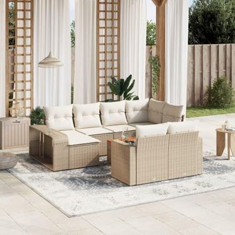 vidaXL Set De Sof&aacute;s De Jard&iacute;n 11pzas Con Cojines Rat&aacute;n Sint&eacute;tico Beige Vidaxl