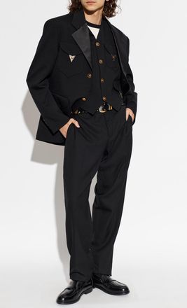 Versace Wool Vest With Appliqu&eacute;s, Mens, Black