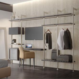 Emuca Emuca - Kit De Soportes Para 3 Estantes De Madera Y 1 M&oacute;dulo Para La Estructura Zero, Zamak, Pintado Color Gris Piedra