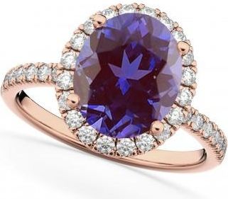 Allurez Oval Cut Halo Lab Alexandrite & Diamond Engagement Ring 14K Rose Gold 2.91ct
