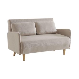 Sweeek Sof&aacute; cama de pana de 2 plazas con patas de madera, beige