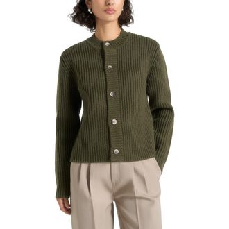 Mani&egrave;re De Voir Alix Unisex Crewneck Ribbed Knit Cardigan in Deep Olive at Nordstrom, Size Xx-Small
