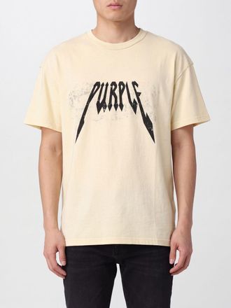 Purple T-shirt in cotone a maniche corte con logo a contrasto