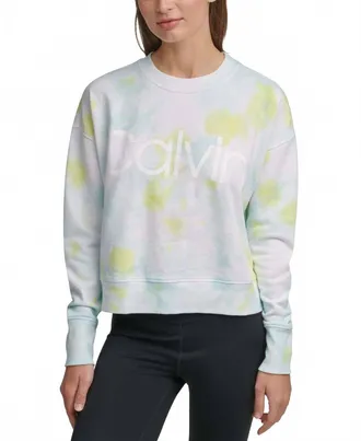 Calvin Klein Womens Performance Logo Tie-Dyed French Terry Sweatshirt In Kensington Nu Beige