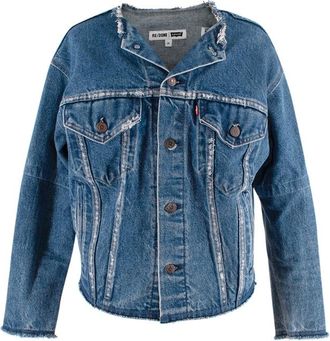 Re/Done Levis Mid-Wash Distressed Collarless Denim Jacket Size XS