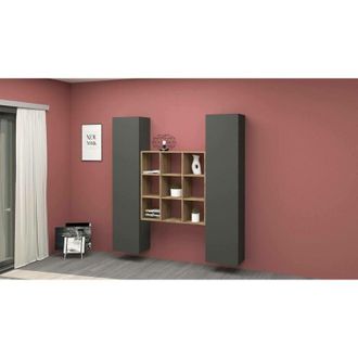 Dmora Aparador Ddacru, Juego De Sal&oacute;n Con 2 Puertas Y Estantes, Buffet De Sal&oacute;n, Aparador De Cocina, 100% Made In Italy, Cm 170x30h180, Blanco Brillo Y Arce