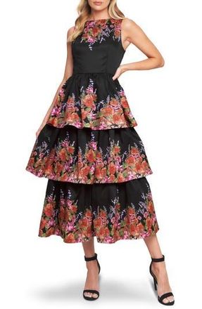 Flying Tomato Floral Tiered Midi Dress in Black at Nordstrom Rack, Size Medium