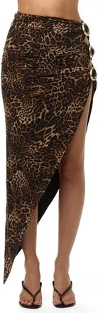 Naked Wardrobe Print Asymmetrical Cutout Midi Skirt in Spotted Leopard at Nordstrom, Size X-Small