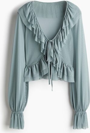 H&M Mesh-Bluse mit Volants - Turquoise