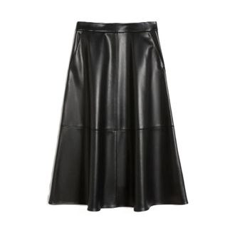 Max Mara Rokken, Dames, Zwart, S, Leer, Rock S Midi Rok