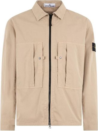 Stone Island Beige Solid Zip Up Overshirt