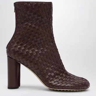 Bottega Veneta Dark brown Cherry ankle boots in Intrecciato nappa leather