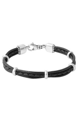 King Baby Studio Multi Strand Leather Bracelet with Silver Beads at Nordstrom, Size Medium