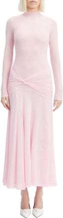 Bardot Lea Long Sleeve Mesh Midi Dress in Light Pink at Nordstrom, Size X-Small