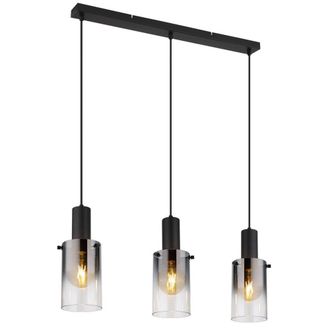 Netlighting Florentina Bar Pendant Matt Black Smoke Glass Shade 3x E27