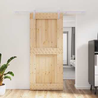 Berkfield Home Sliding Door with Hardware Set 90x210 cm Solid Wood Pine in Brown