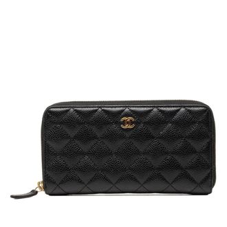 Chanel Matelasse Black Grained Calfskin Long Wallet (Bi-Fold) (Pre-Owned)