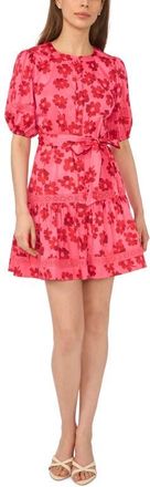 CeCe by Cynthia Steffe Floral Puff Sleeve Stretch Cotton Minidress in Classic Cherry at Nordstrom, Size Xx-Small