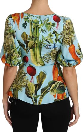 Dolce & Gabbana Womens Multicolor Vegetable Print Silk Top Peplum Wrap Blouse Spandex